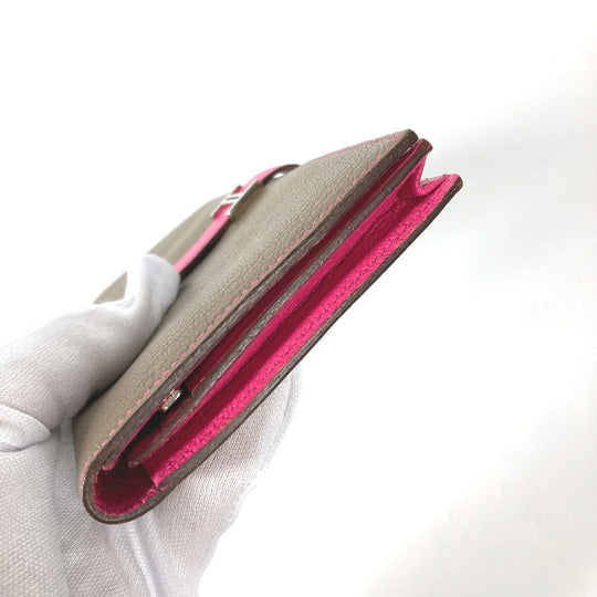 HERMES Long Wallet Purse Shave pink HMetal Bearnsfre Verso Women Used Authentic