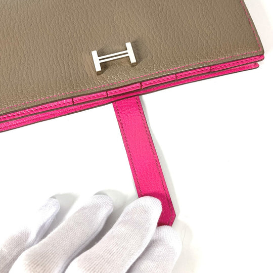 HERMES Long Wallet Purse Shave pink HMetal Bearnsfre Verso Women Used Authentic