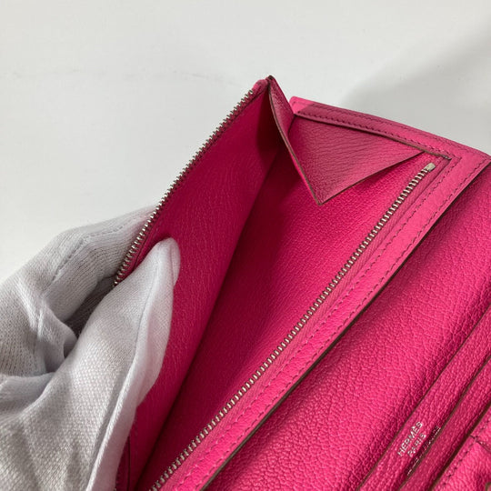 HERMES Long Wallet Purse Shave pink HMetal Bearnsfre Verso Women Used Authentic