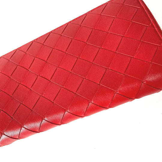 BOTTEGAVENETA Long Wallet Purse 593217 leather Red Long wallet INTRECCIATO Women Used Authentic