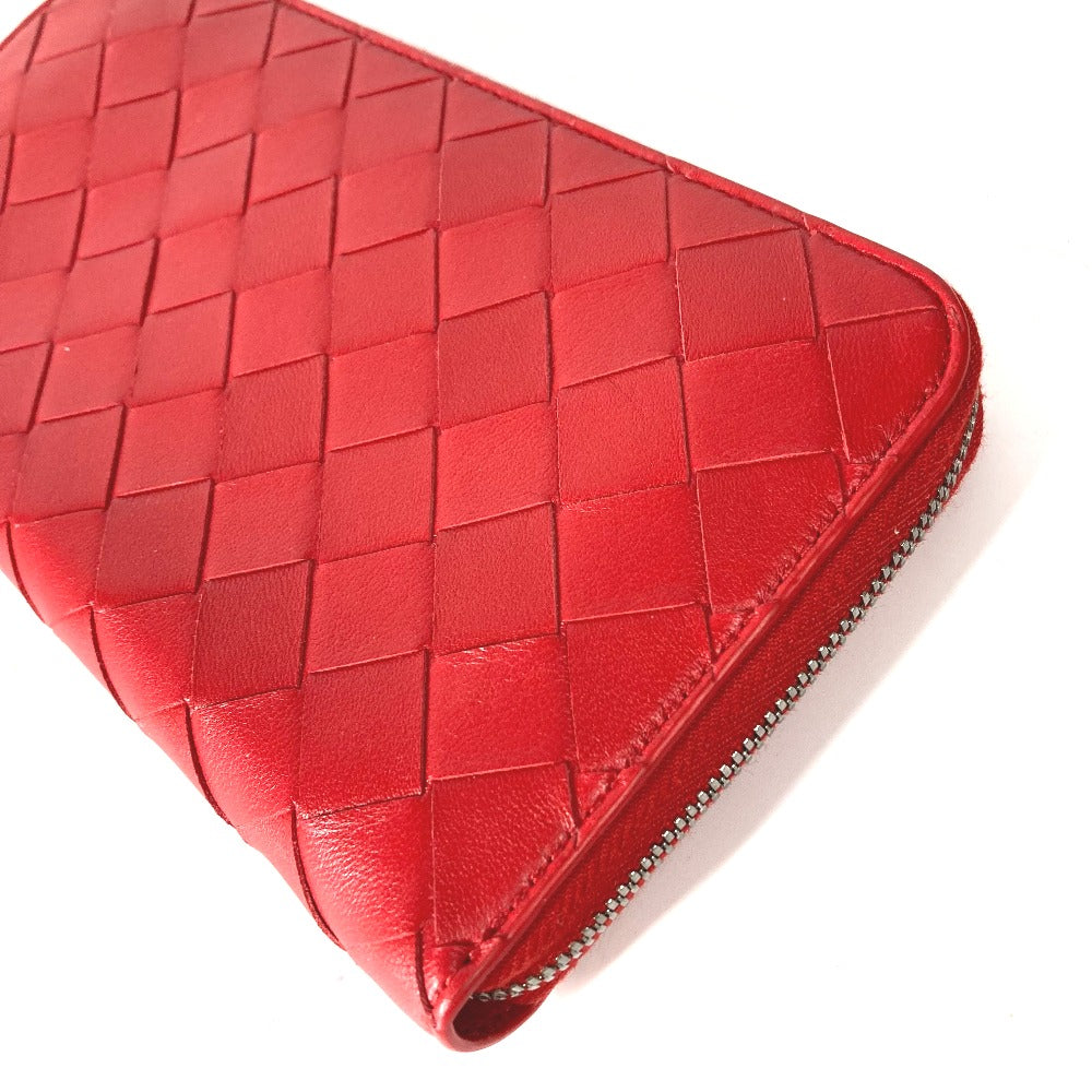 BOTTEGAVENETA Long Wallet Purse 593217 leather Red Long wallet INTRECCIATO Women Used Authentic