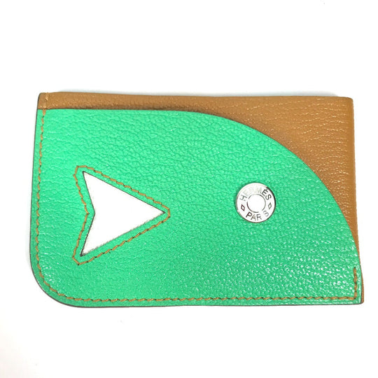 HERMES Card Case Shave green Serie Bicolor Poisson Women Used Authentic