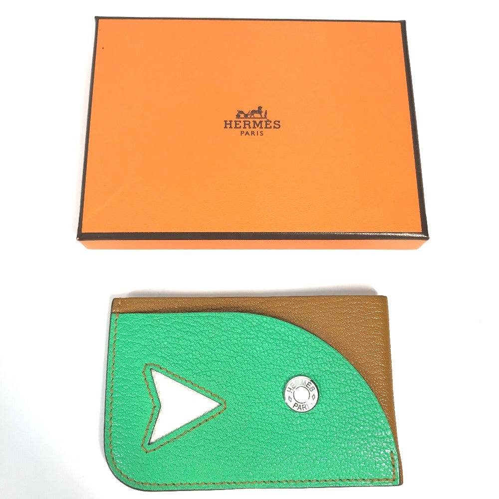 HERMES Card Case Shave green Serie Bicolor Poisson Women Used Authentic