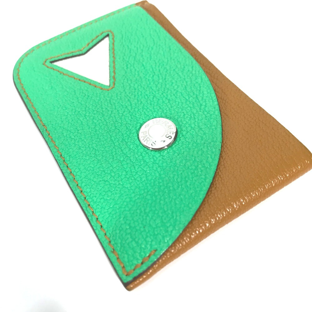 HERMES Card Case Shave green Serie Bicolor Poisson Women Used Authentic