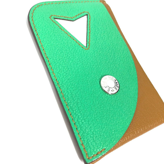 HERMES Card Case Shave green Serie Bicolor Poisson Women Used Authentic