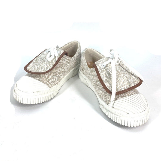 LOEWE sneakers L815282X92 Canvas / leather beige Low Cut Flap Anagram Women 35 Used Authentic