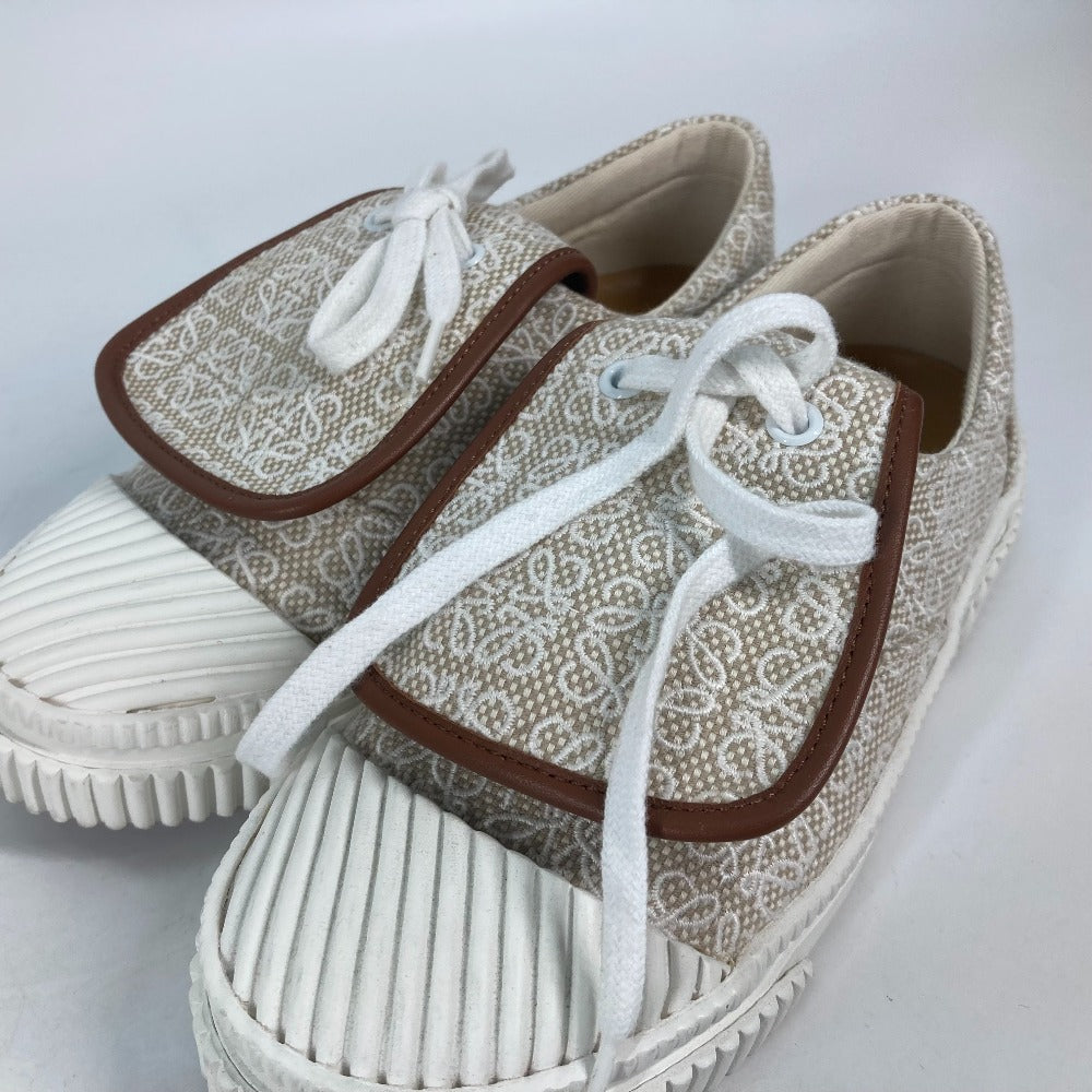 LOEWE sneakers L815282X92 Canvas / leather beige Low Cut Flap Anagram Women 35 Used Authentic
