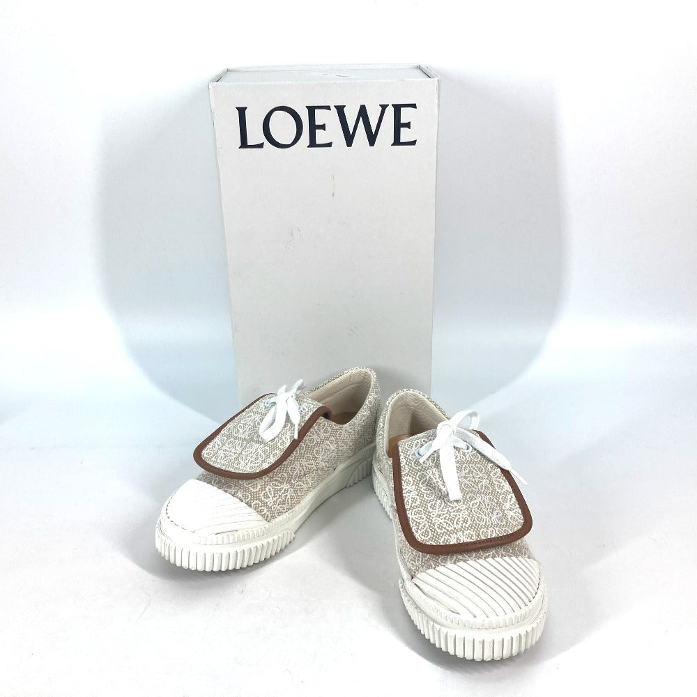 LOEWE sneakers L815282X92 Canvas / leather beige Low Cut Flap Anagram Women 35 Used Authentic