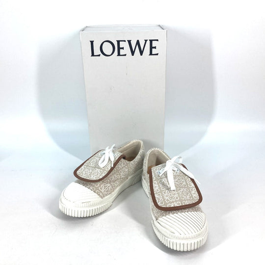LOEWE sneakers L815282X92 Canvas / leather beige Low Cut Flap Anagram Women 35 Used Authentic