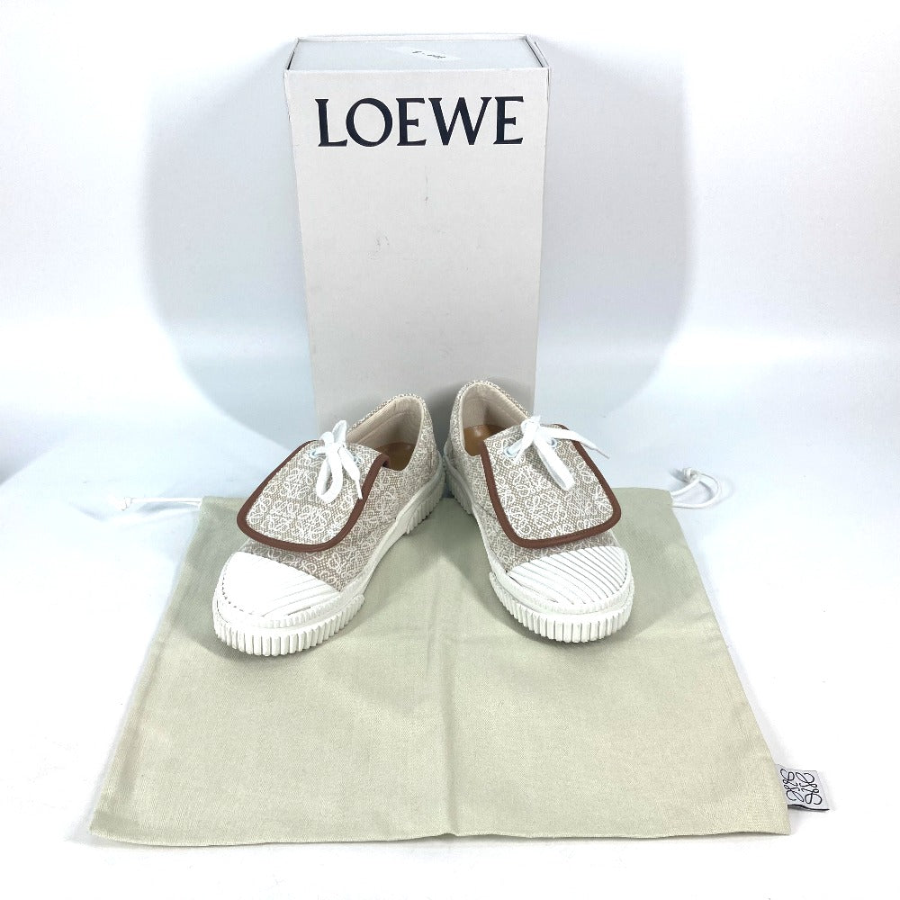 LOEWE sneakers L815282X92 Canvas / leather beige Low Cut Flap Anagram Women 35 Used Authentic
