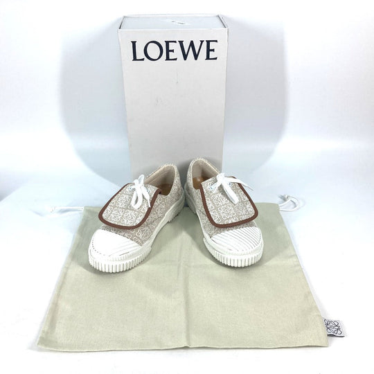 LOEWE sneakers L815282X92 Canvas / leather beige Low Cut Flap Anagram Women 35 Used Authentic