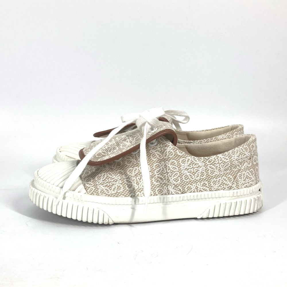 LOEWE sneakers L815282X92 Canvas / leather beige Low Cut Flap Anagram Women 35 Used Authentic