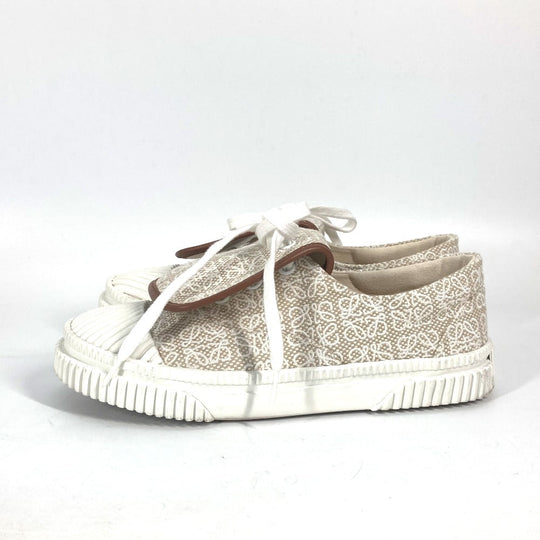 LOEWE sneakers L815282X92 Canvas / leather beige Low Cut Flap Anagram Women 35 Used Authentic