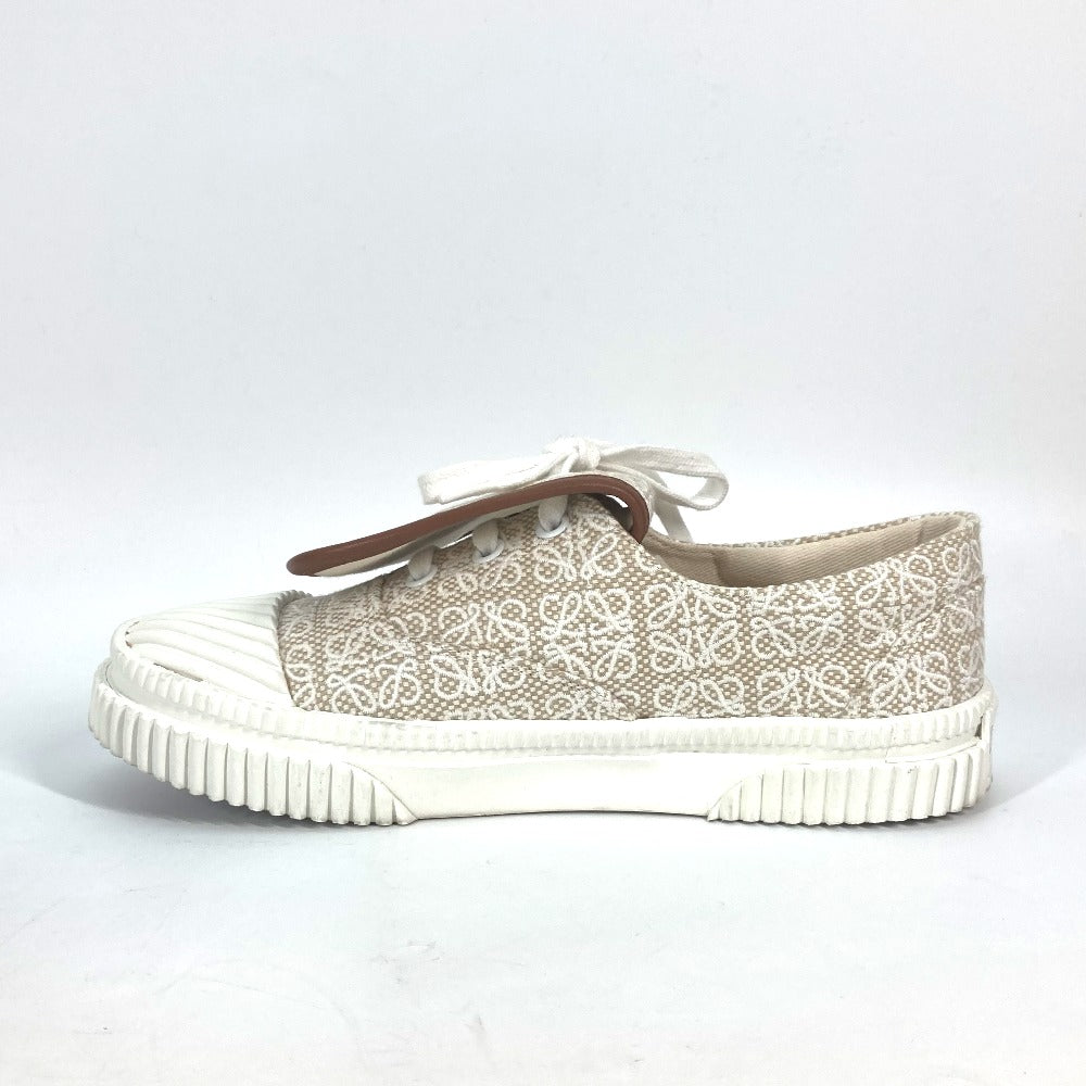 LOEWE sneakers L815282X92 Canvas / leather beige Low Cut Flap Anagram Women 35 Used Authentic