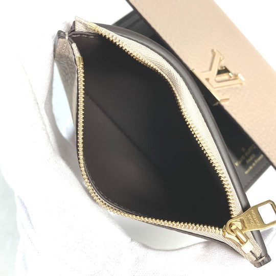 LOUIS VUITTON Trifold wallet M62159 Taurillon Clemence Leather beige Portefeuille Compact Women Used Authentic