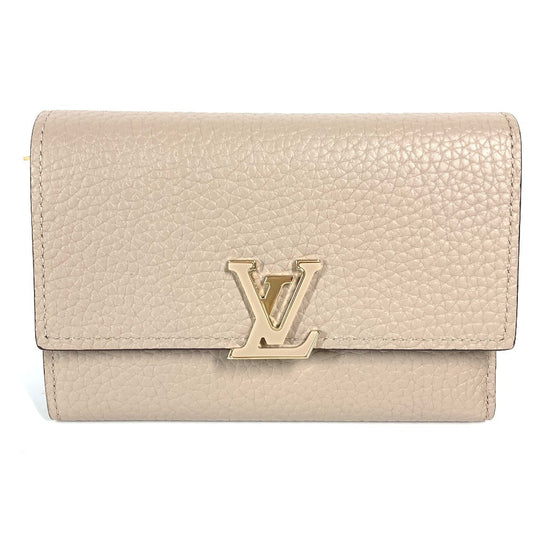 LOUIS VUITTON Trifold wallet M62159 Taurillon Clemence Leather beige Portefeuille Compact Women Used Authentic