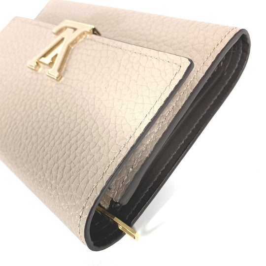 LOUIS VUITTON Trifold wallet M62159 Taurillon Clemence Leather beige Portefeuille Compact Women Used Authentic