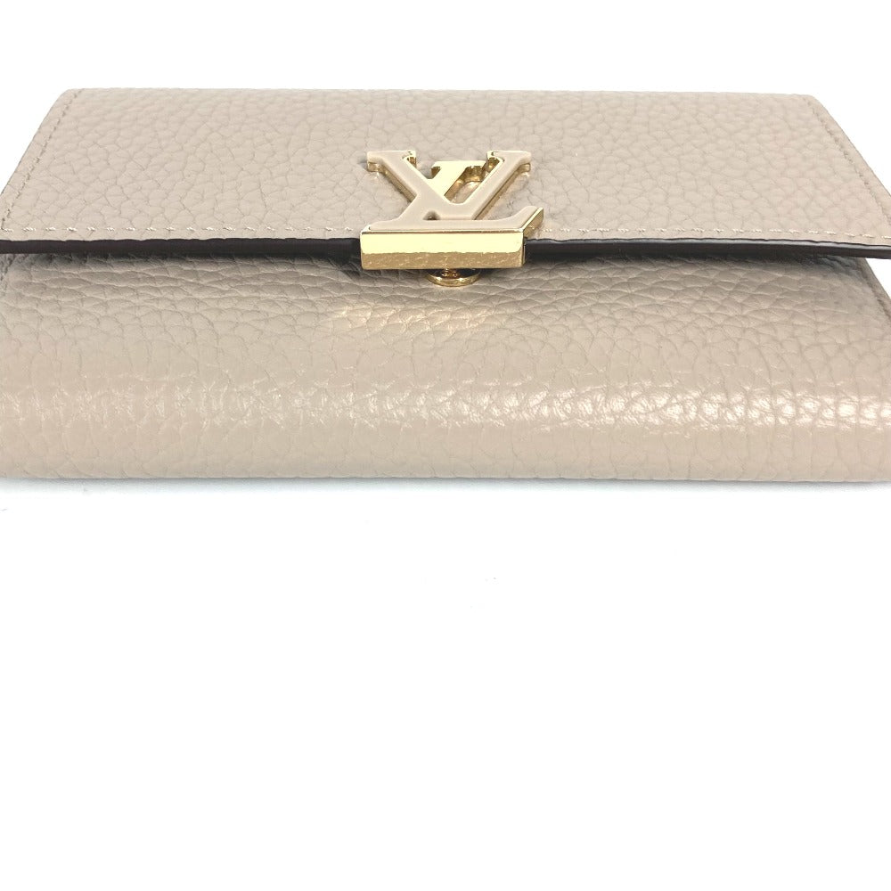 LOUIS VUITTON Trifold wallet M62159 Taurillon Clemence Leather beige Portefeuille Compact Women Used Authentic