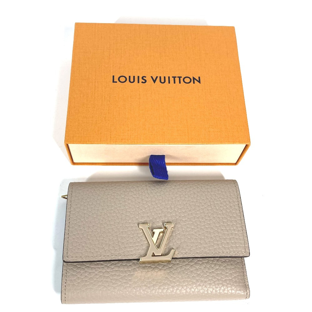 LOUIS VUITTON Trifold wallet M62159 Taurillon Clemence Leather beige Portefeuille Compact Women Used Authentic