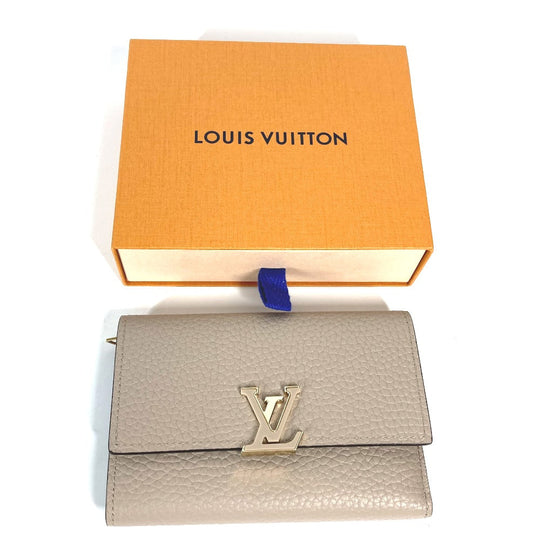 LOUIS VUITTON Trifold wallet M62159 Taurillon Clemence Leather beige Portefeuille Compact Women Used Authentic
