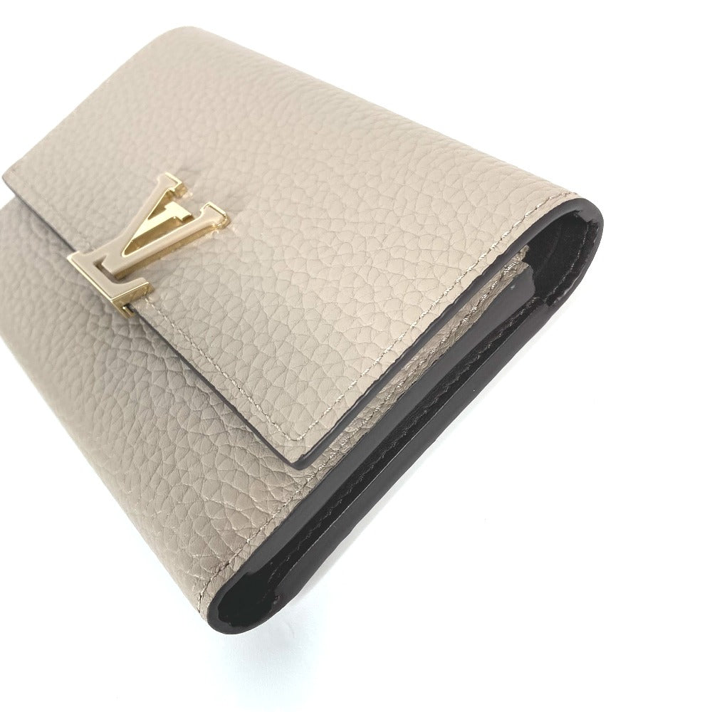 LOUIS VUITTON Trifold wallet M62159 Taurillon Clemence Leather beige Portefeuille Compact Women Used Authentic
