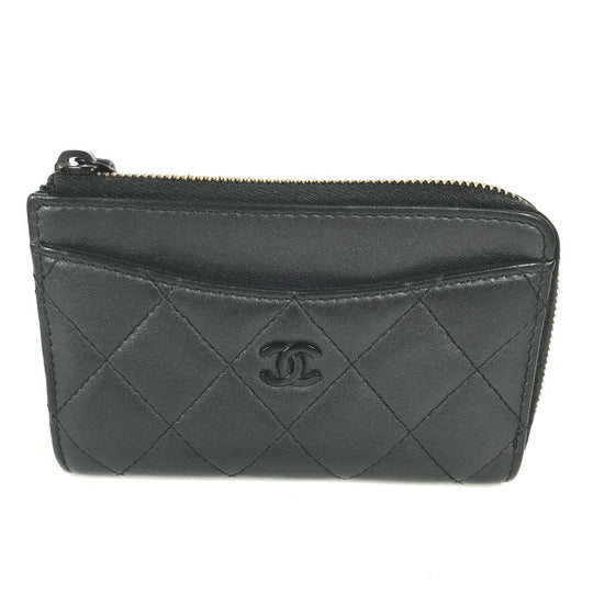 CHANEL Coin case AP3179 leather black So Black CC COCO Mark Matelasse Women Used Authentic