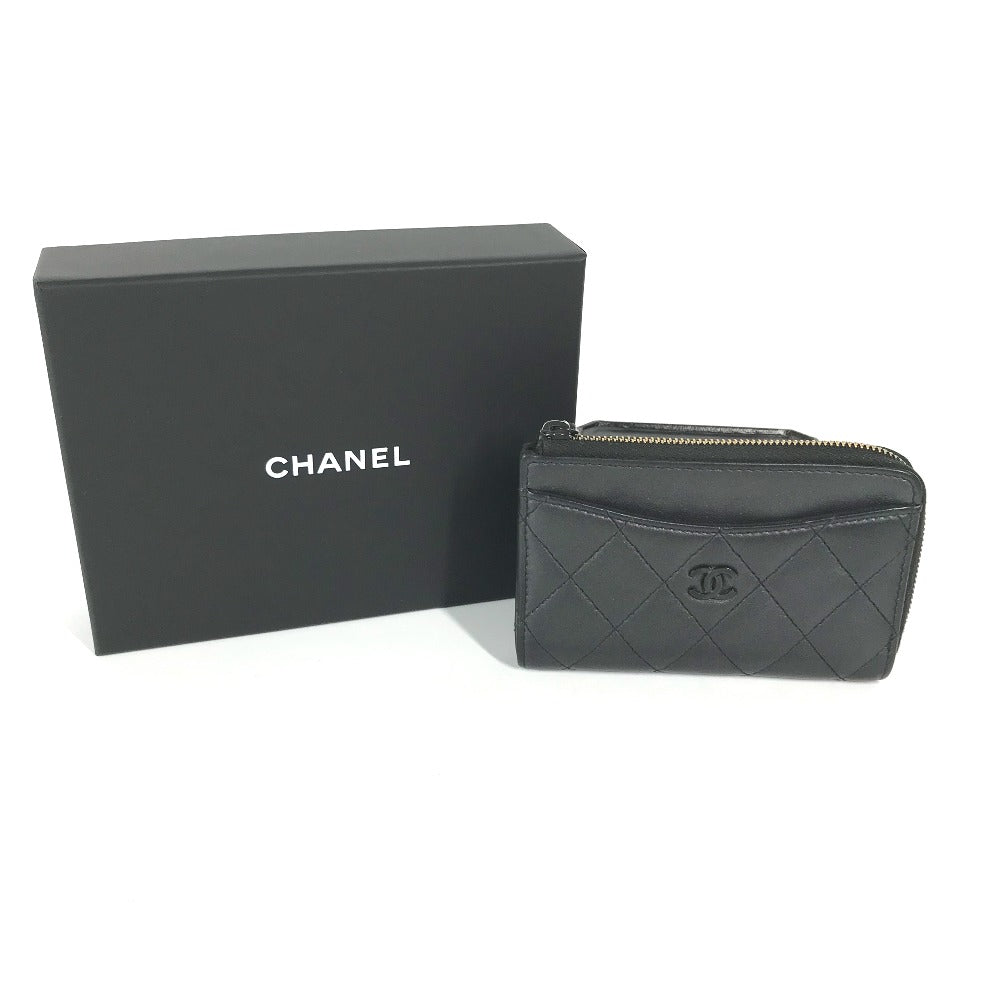 CHANEL Coin case AP3179 leather black So Black CC COCO Mark Matelasse Women Used Authentic