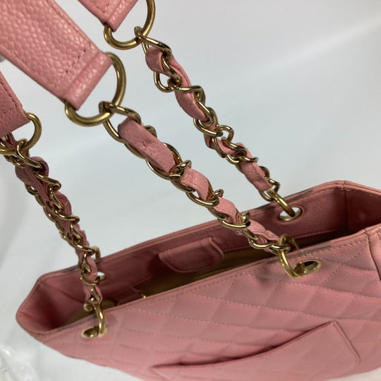 CHANEL Shoulder Bag A50994  Caviar skin pink Tote Bag Chain Matelasse PST Tote Women Used Authentic