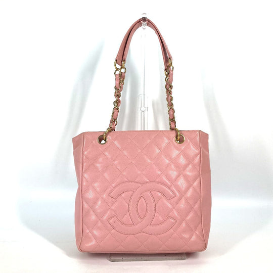 CHANEL Shoulder Bag A50994  Caviar skin pink Tote Bag Chain Matelasse PST Tote Women Used Authentic