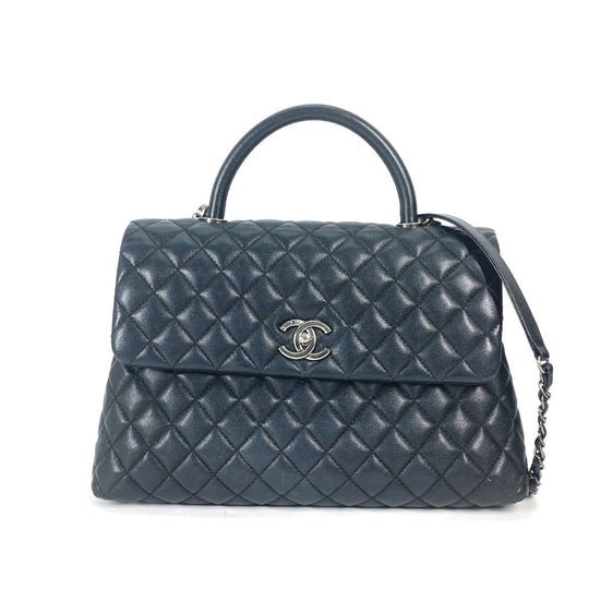 CHANEL Handbag A92991 Caviar skin black top handle chain CC COCO Mark Quilting Matelasse Women Used Authentic