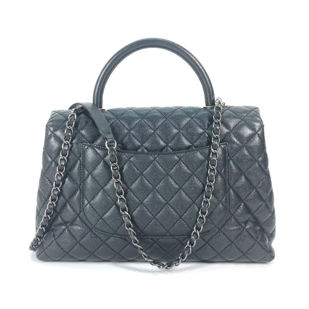 CHANEL Handbag A92991 Caviar skin black top handle chain CC COCO Mark Quilting Matelasse Women Used Authentic