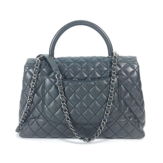 CHANEL Handbag A92991 Caviar skin black top handle chain CC COCO Mark Quilting Matelasse Women Used Authentic