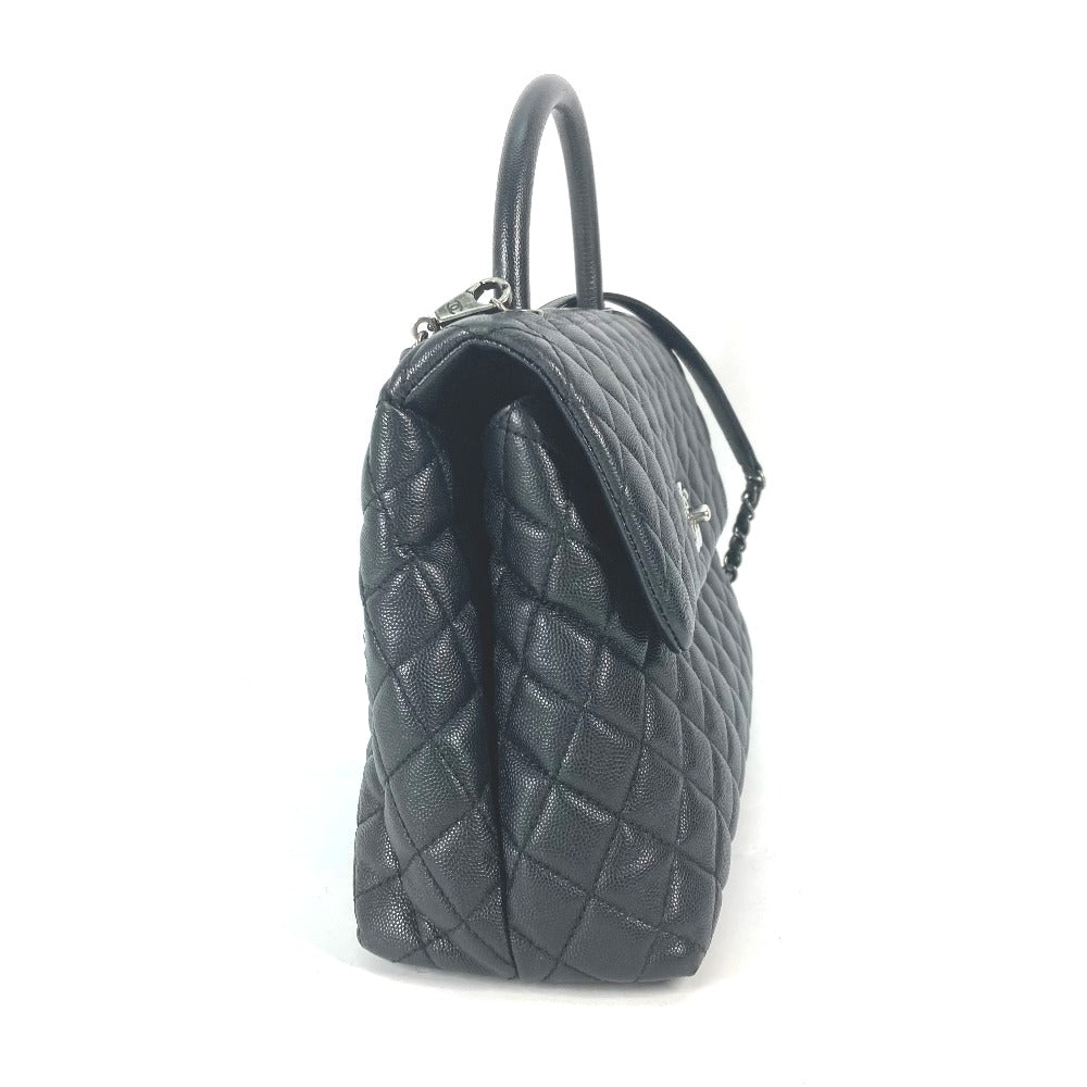 CHANEL Handbag A92991 Caviar skin black top handle chain CC COCO Mark Quilting Matelasse Women Used Authentic
