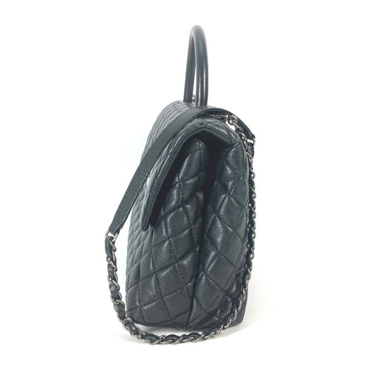 CHANEL Handbag A92991 Caviar skin black top handle chain CC COCO Mark Quilting Matelasse Women Used Authentic