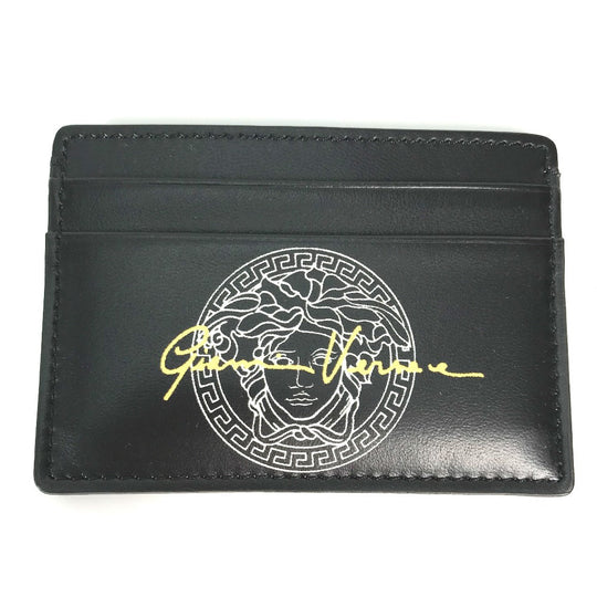 VERSACE Card Case leather black Medusa mens Used Authentic