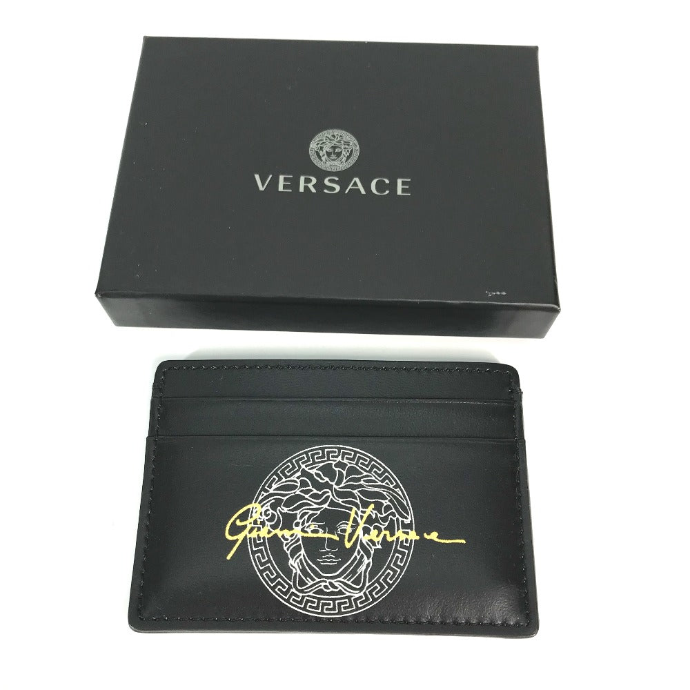 VERSACE Card Case leather black Medusa mens Used Authentic