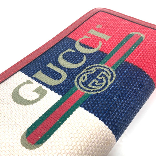 GUCCI Long Wallet Purse 524790 Canvas / leather Red Long wallet logo stripe Women Used Authentic