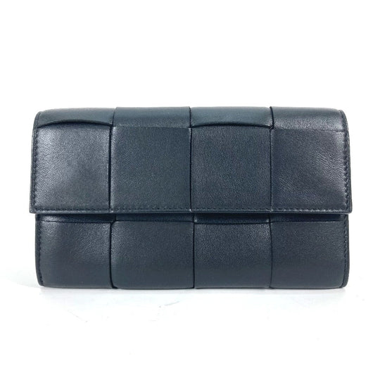 BOTTEGAVENETA Long Wallet Purse 651387 leather black Long wallet MAXI INTRECCIATO Women Used Authentic