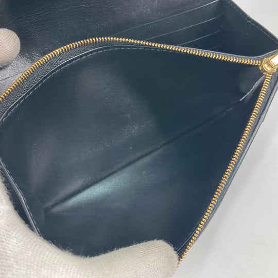 BOTTEGAVENETA Long Wallet Purse 651387 leather black Long wallet MAXI INTRECCIATO Women Used Authentic