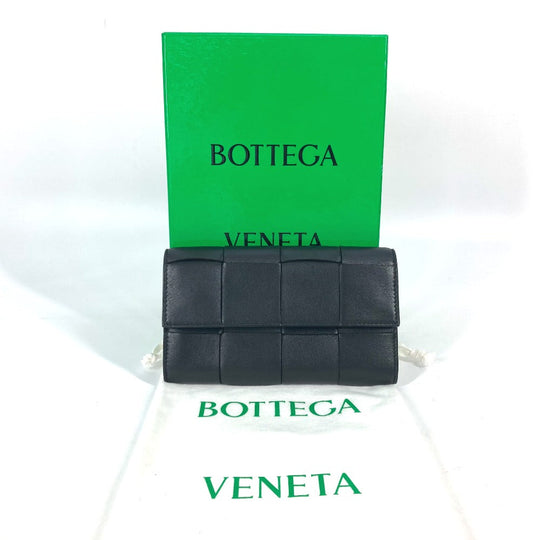 BOTTEGAVENETA Long Wallet Purse 651387 leather black Long wallet MAXI INTRECCIATO Women Used Authentic