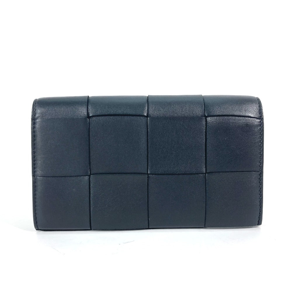 BOTTEGAVENETA Long Wallet Purse 651387 leather black Long wallet MAXI INTRECCIATO Women Used Authentic
