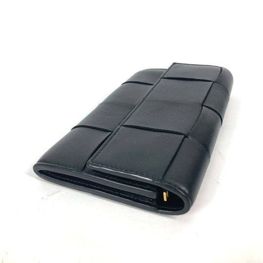 BOTTEGAVENETA Long Wallet Purse 651387 leather black Long wallet MAXI INTRECCIATO Women Used Authentic