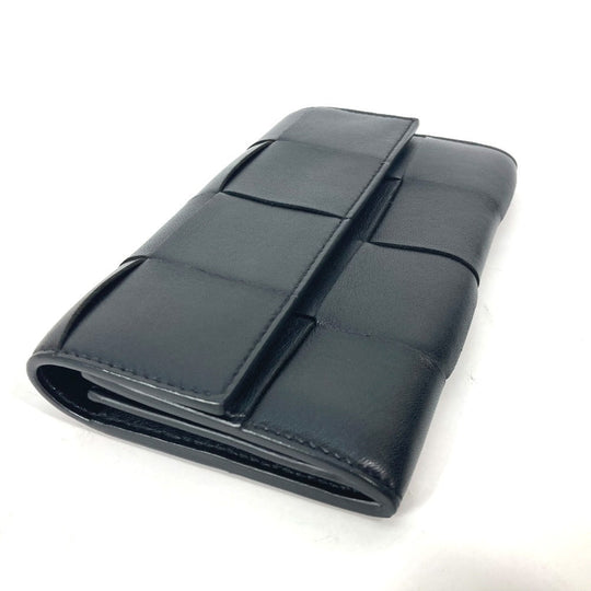 BOTTEGAVENETA Long Wallet Purse 651387 leather black Long wallet MAXI INTRECCIATO Women Used Authentic