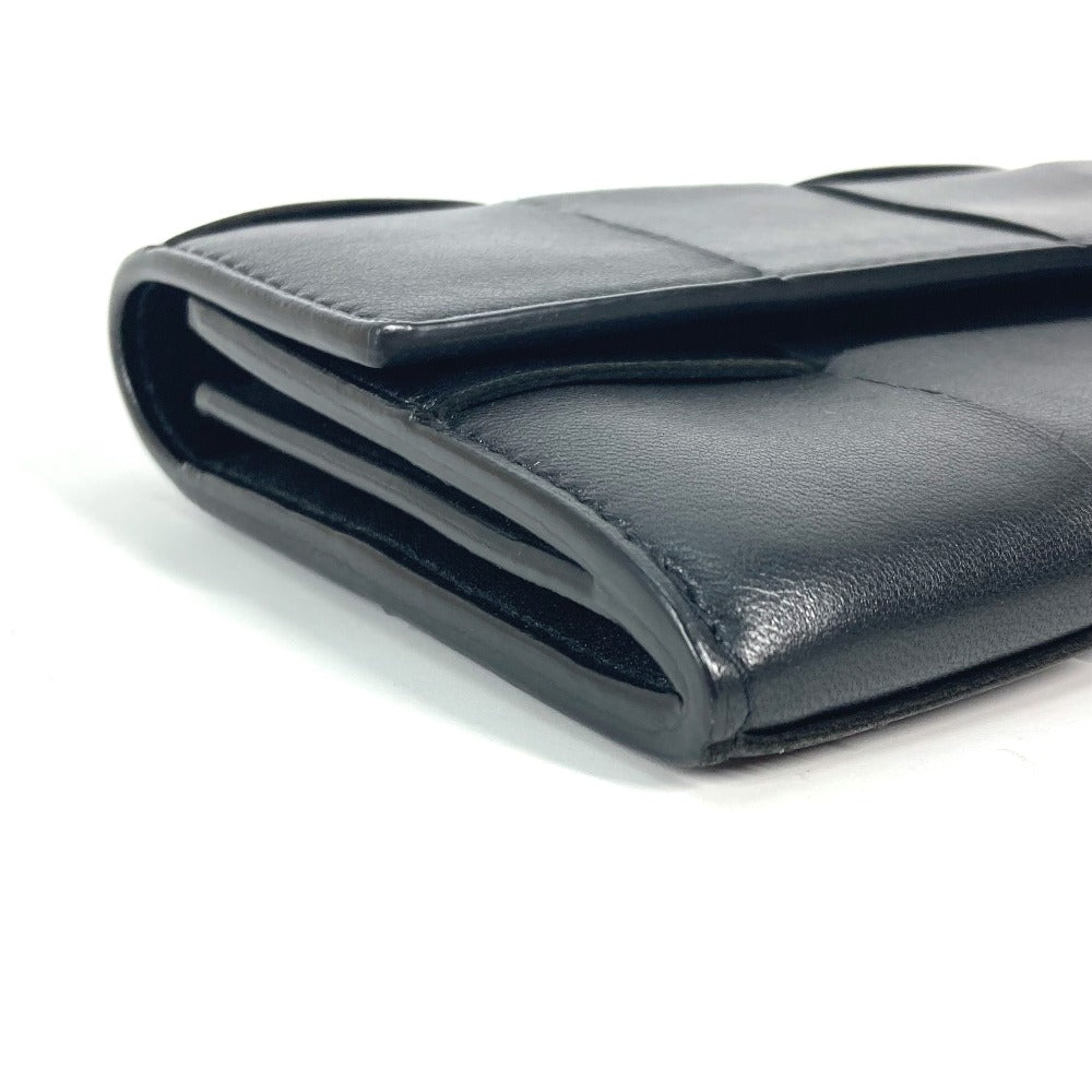 BOTTEGAVENETA Long Wallet Purse 651387 leather black Long wallet MAXI INTRECCIATO Women Used Authentic