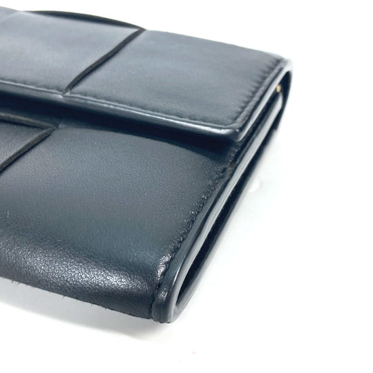 BOTTEGAVENETA Long Wallet Purse 651387 leather black Long wallet MAXI INTRECCIATO Women Used Authentic
