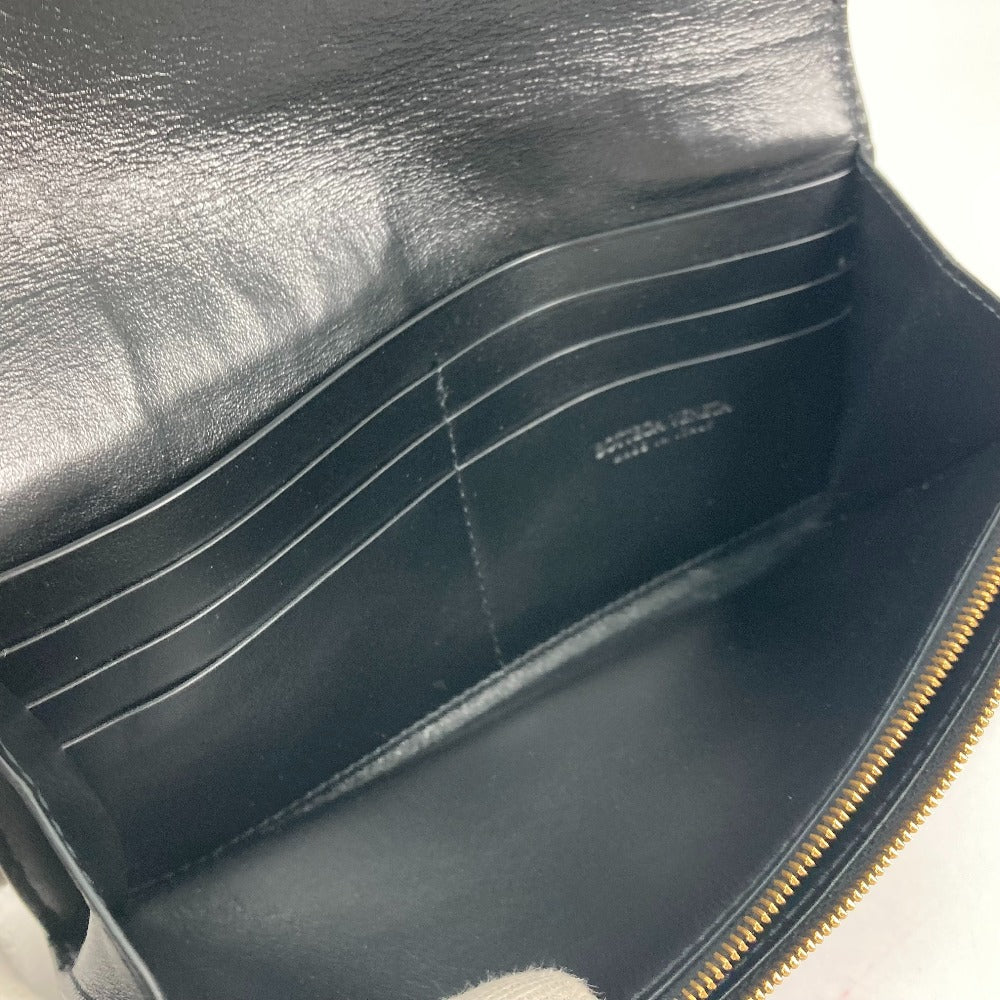BOTTEGAVENETA Long Wallet Purse 651387 leather black Long wallet MAXI INTRECCIATO Women Used Authentic