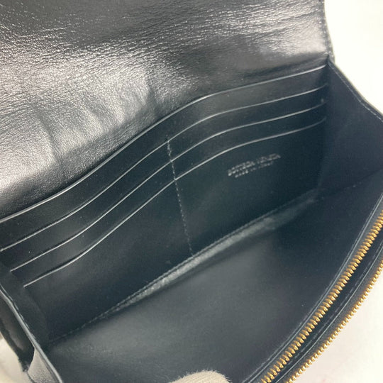 BOTTEGAVENETA Long Wallet Purse 651387 leather black Long wallet MAXI INTRECCIATO Women Used Authentic