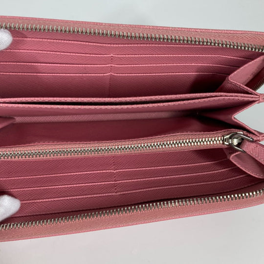 PRADA Long Wallet Purse saffiano leather pink Long wallet logo Women Used Authentic