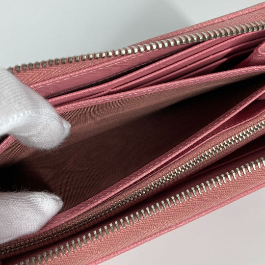 PRADA Long Wallet Purse saffiano leather pink Long wallet logo Women Used Authentic