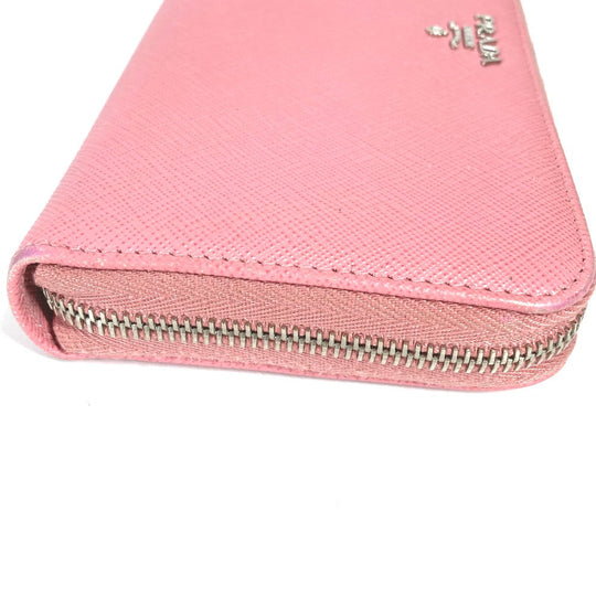 PRADA Long Wallet Purse saffiano leather pink Long wallet logo Women Used Authentic